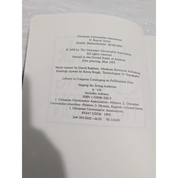 Singing the Living Tradition Pew Edition by Unitarian Universalist 1st Ed 1993 - Picture 7 of 12